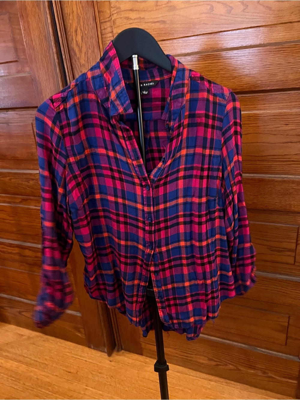 ZAC & Rachel Pink & Navy Plaid Button-Front Women's Shirt